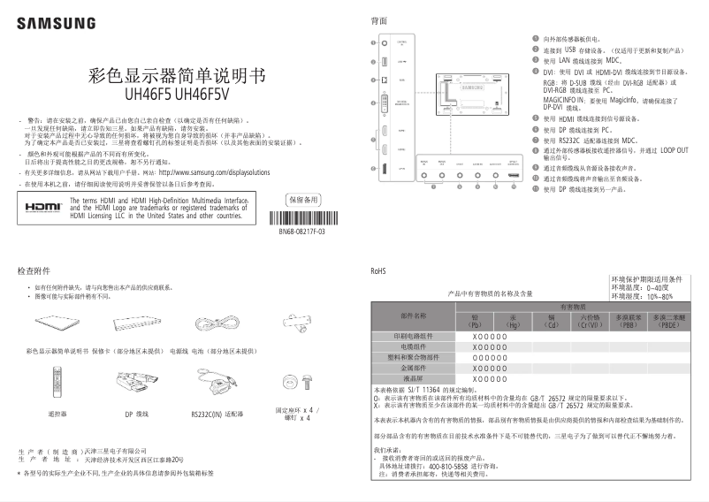 Image de la première page du manuel de l'appareil UH46F5V