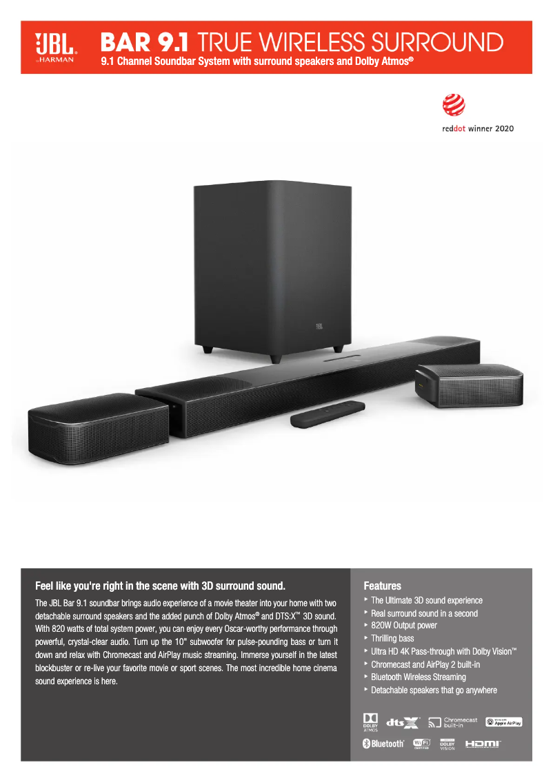 Page 1 de la notice Fiche technique JBL Bar 9.1 TWS