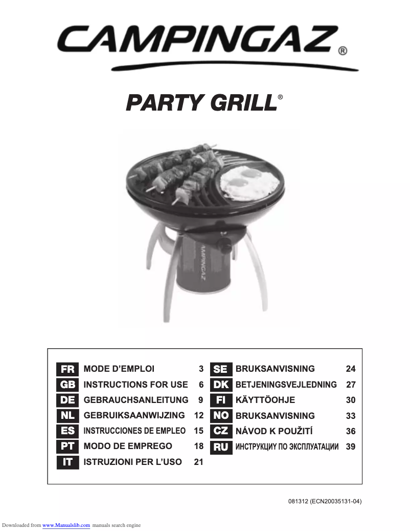 Page n°1 - Manuel utilisateur Campingaz Party Grill