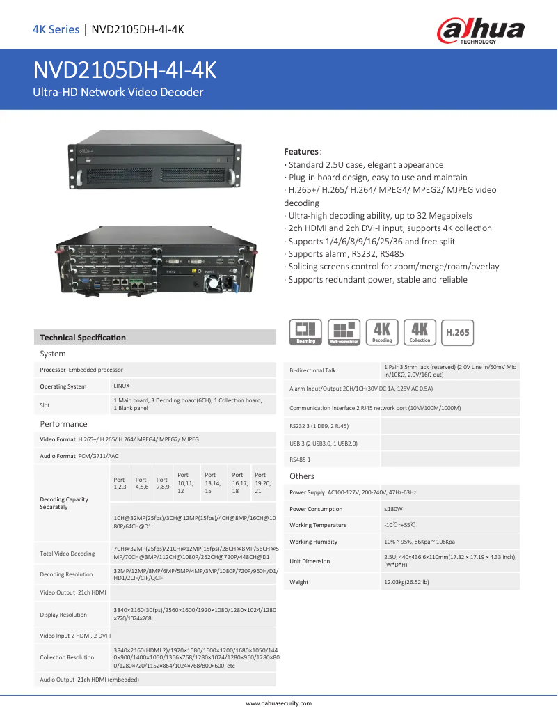 Page n°1 - Fiche technique Dahua Technology NVD2105DH-4I-4K