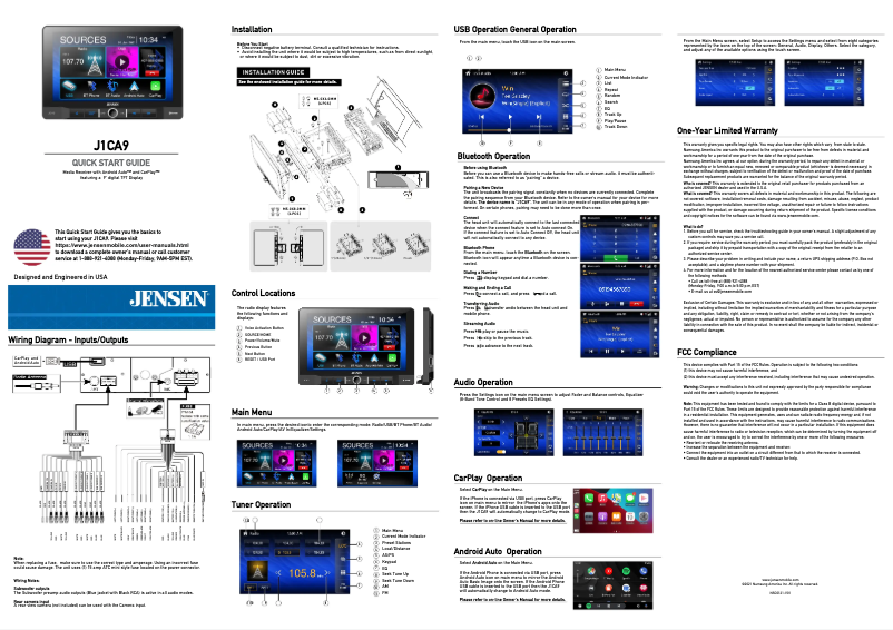 Page 1 de la notice Guide de démarrage rapide Jensen J1CA9