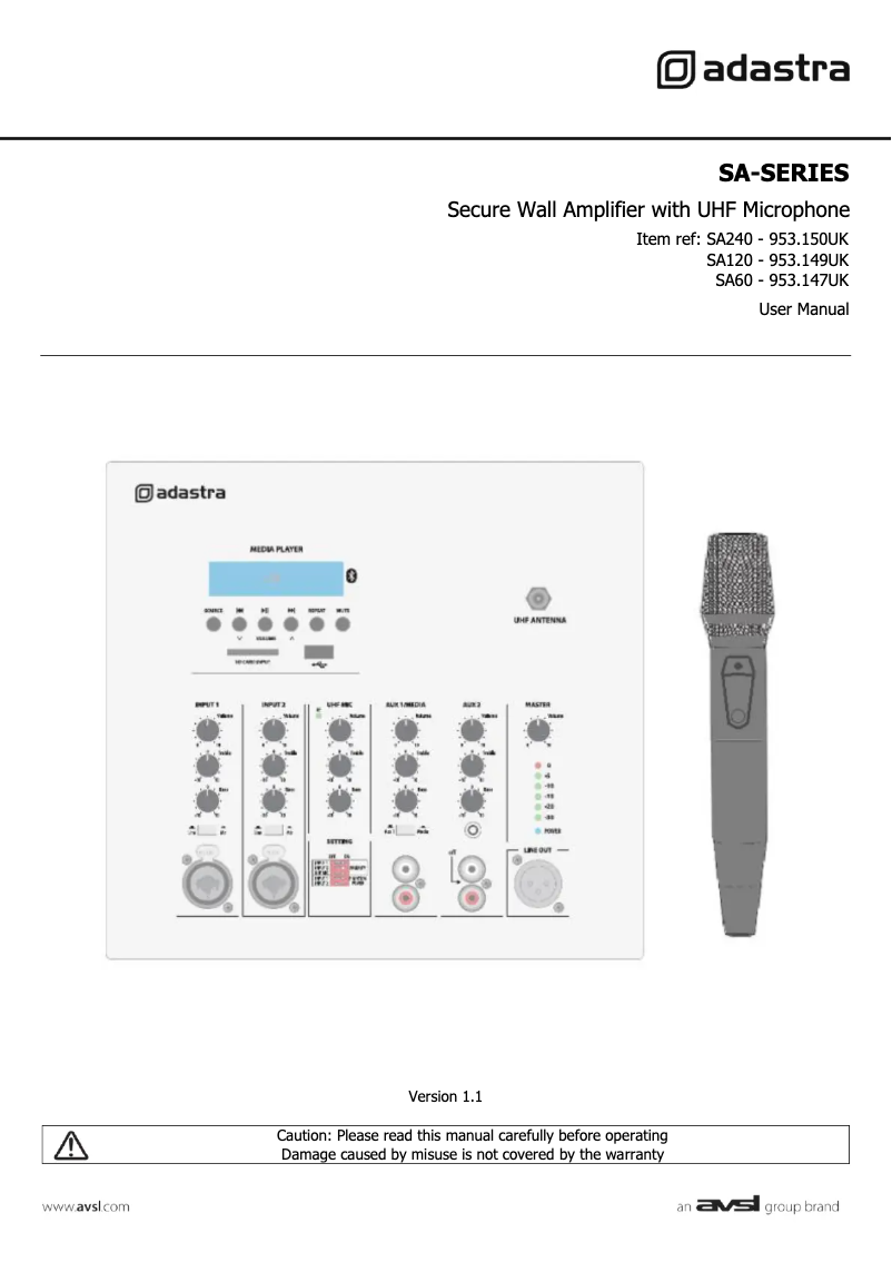 Page 1 de la notice Manuel utilisateur Adastra SA120