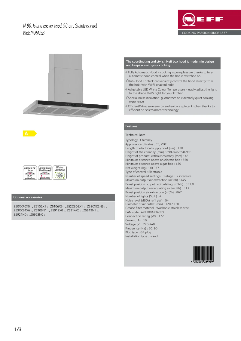 Page n°1 - Fiche technique Neff I96BMV5N5B