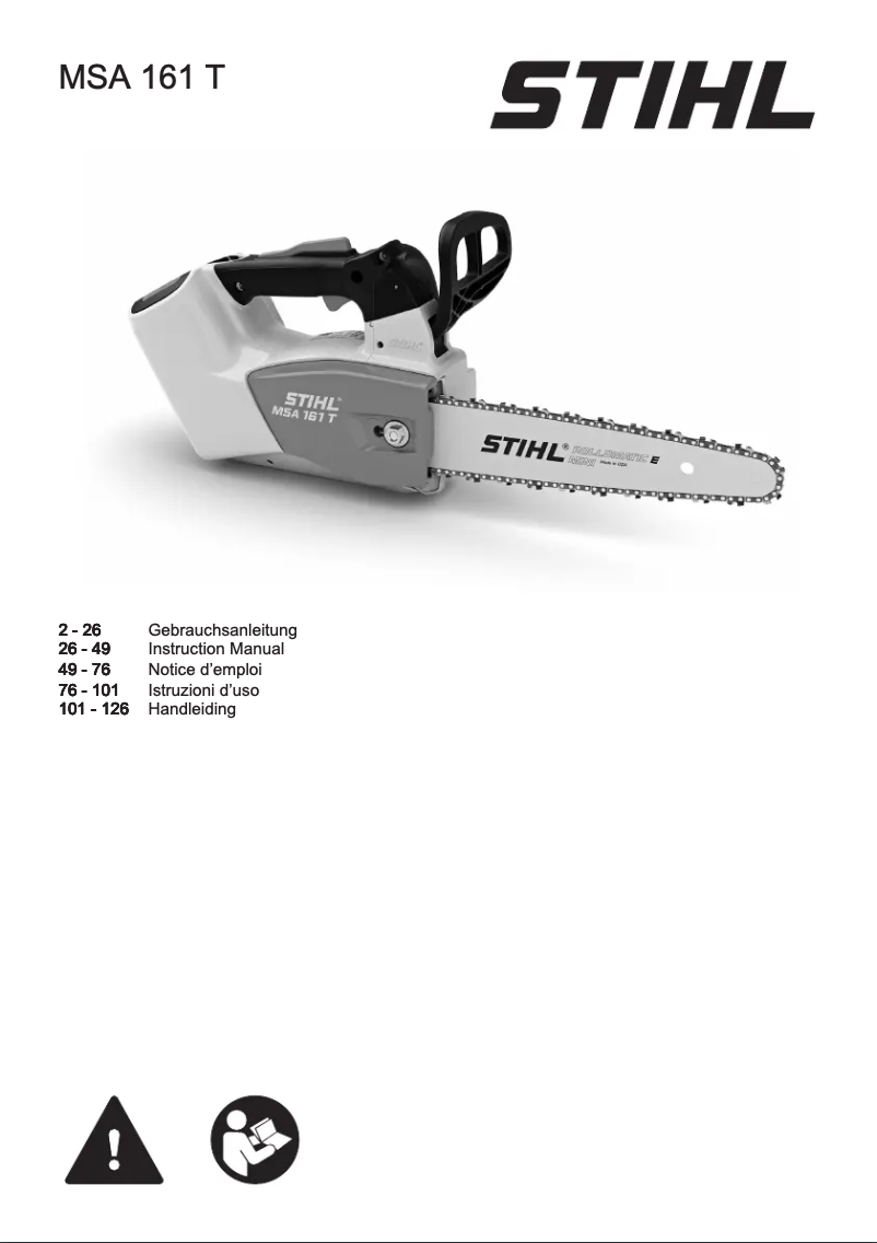 Page 1 de la notice Manuel utilisateur Stihl MSA 161 T