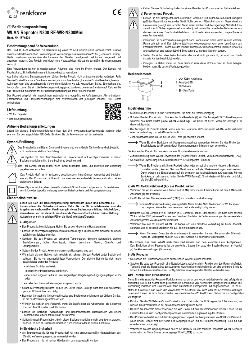 Page 1 de la notice Manuel utilisateur Renkforce RF-WR-N300Mini