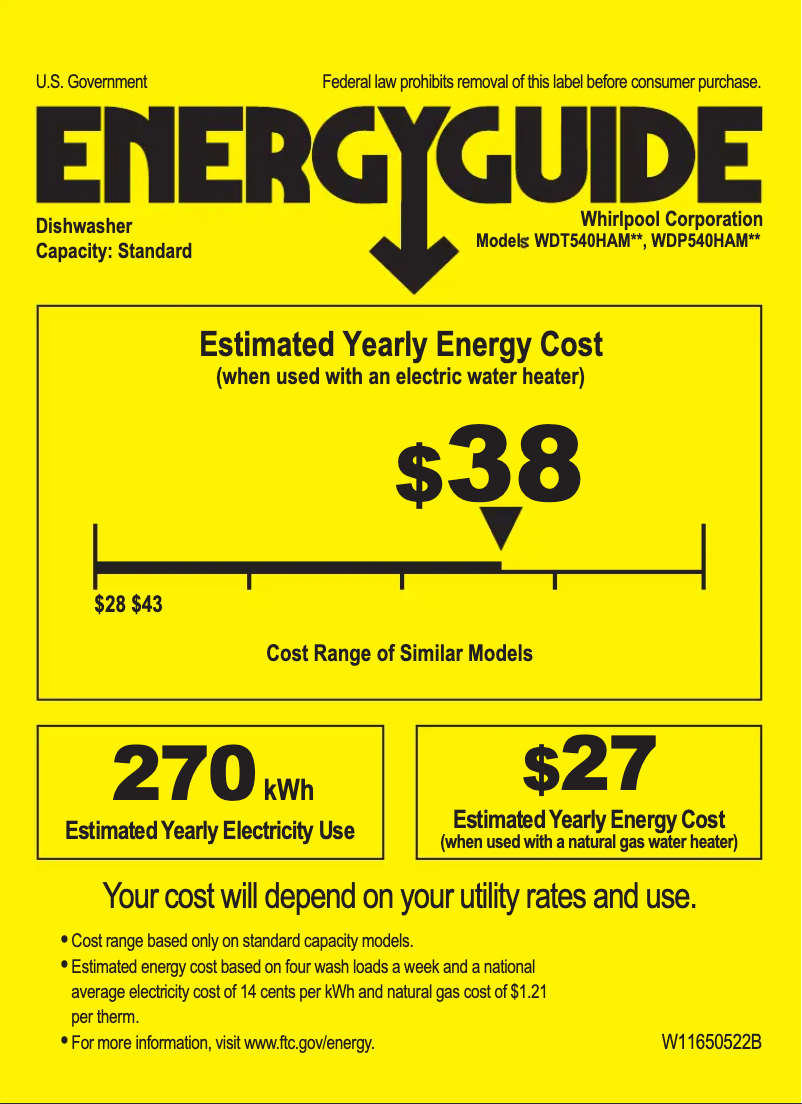 Page 1 de la notice Label énergétique Whirlpool WDP540HAMW