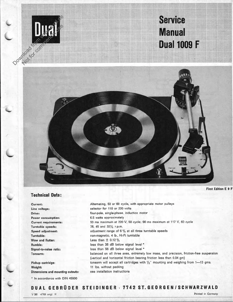 Page 1 de la notice Manuel utilisateur Dual 1009 F