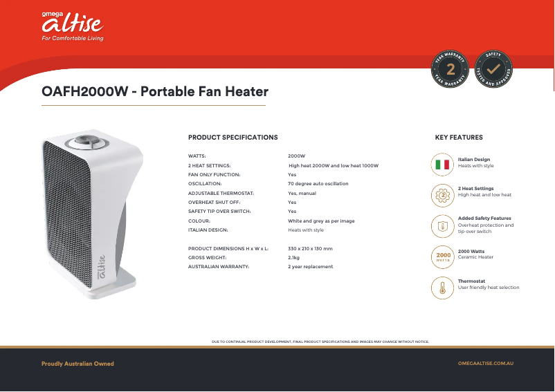 Page n°1 - Fiche technique Omega Altise OAFH2000W