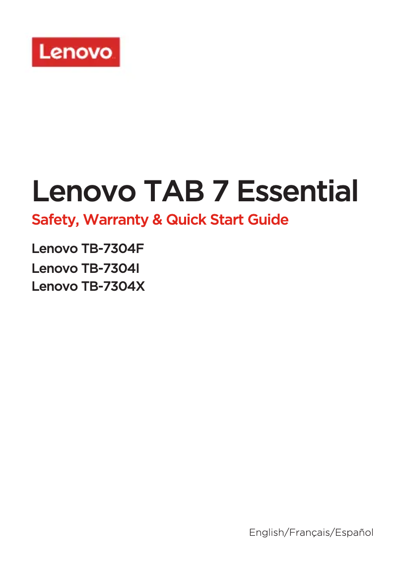 Page 1 de la notice Manuel utilisateur Lenovo Tab 7 Essential