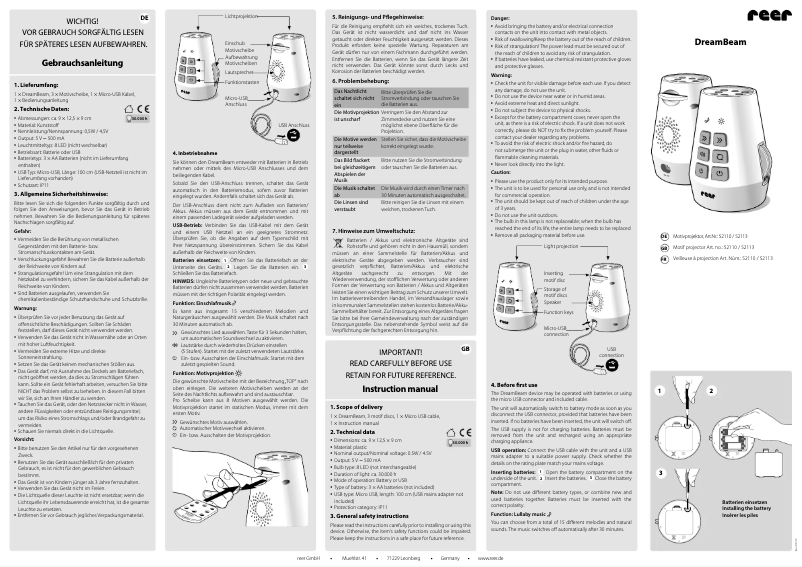 Page n°1 - Manuel utilisateur Reer DreamBeam 52113