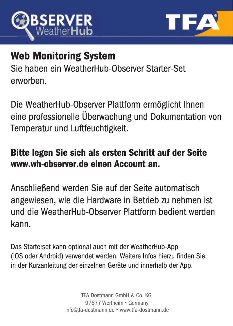 Image de la première page du manuel de l'appareil WeatherHub Observer 31.4010.02