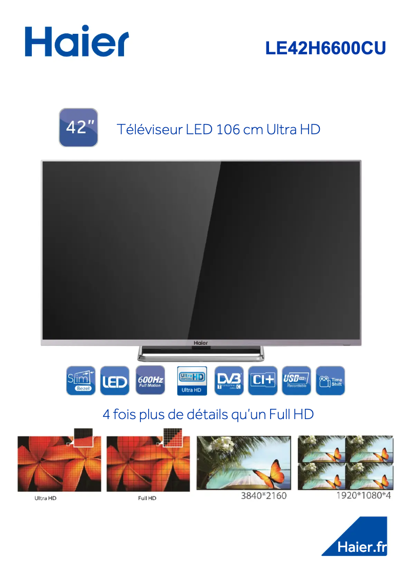 Page n°1 - Manuel utilisateur Haier LE42H6600CU