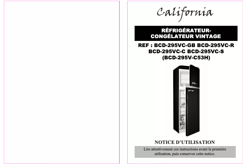 Page n°1 - Manuel utilisateur California BCD-295