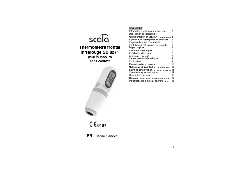 Page 1 de la notice Manuel utilisateur Scala SC 8271