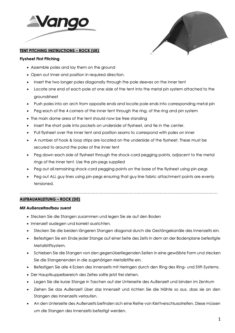 Página 1 del manual Manual de usuario Vango Rock 400