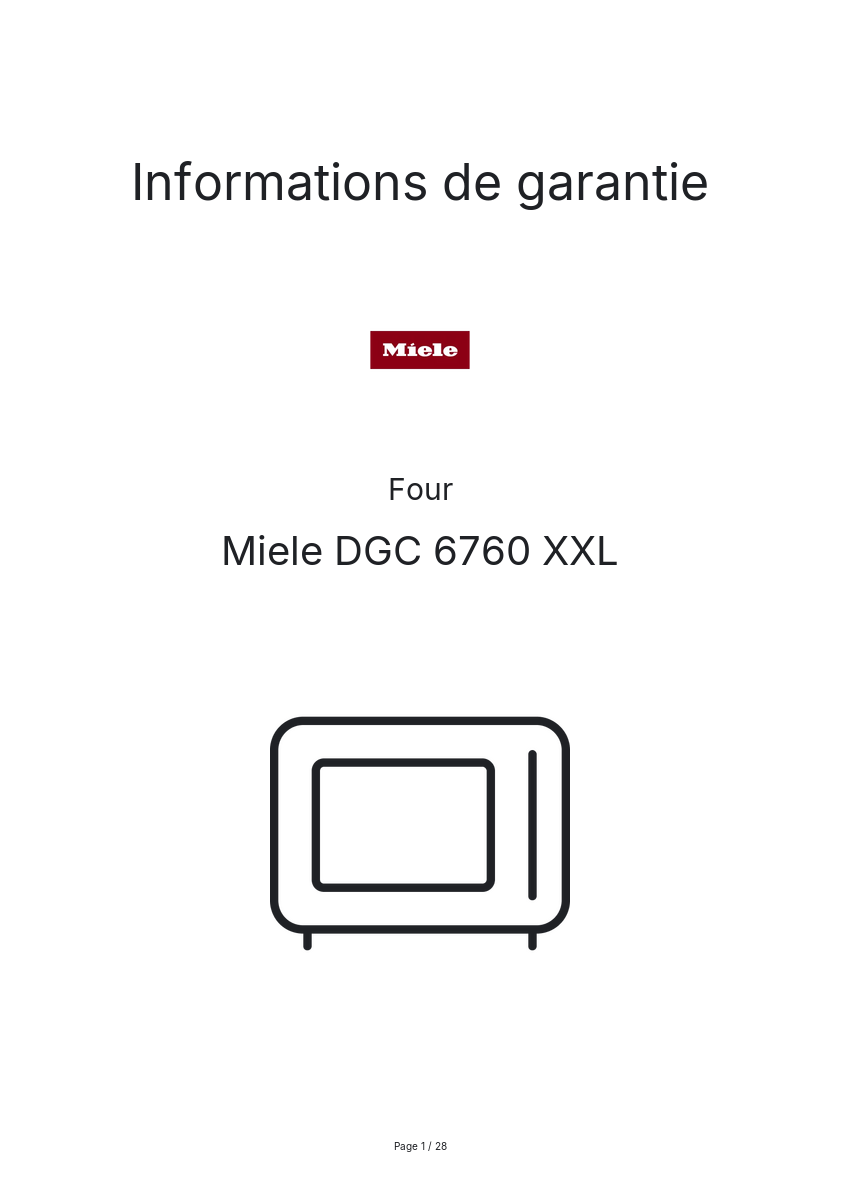 Page n°1 - Informations de garantie Miele DGC 6760 XXL