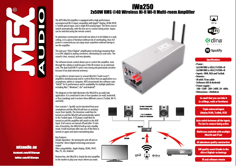 Page 1 de la notice Fiche technique MTX Audio iWa250