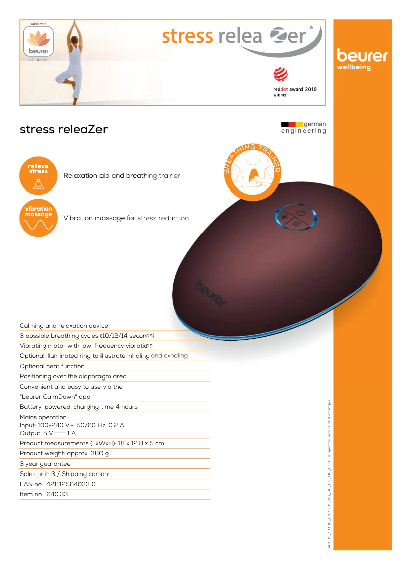 Page 1 de la notice Fiche technique Beurer Stress releaZer