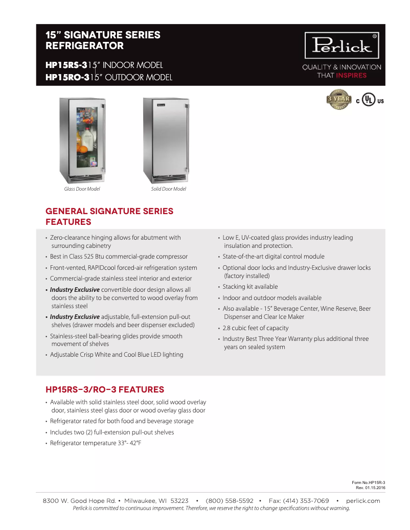 Image de la première page du manuel de l'appareil Signature Series HP15RS-3-1L