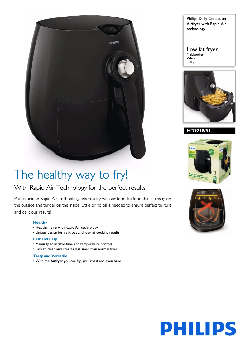 Página 1 del manual Ficha técnica Philips Daily Collection Airfryer HD9218