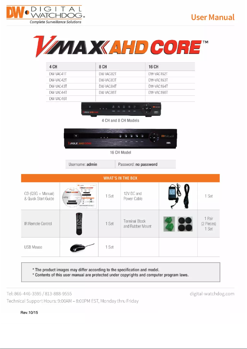 Page 1 de la notice Manuel utilisateur Digital Watchdog VMAX AHD CORE DW-VAC83T