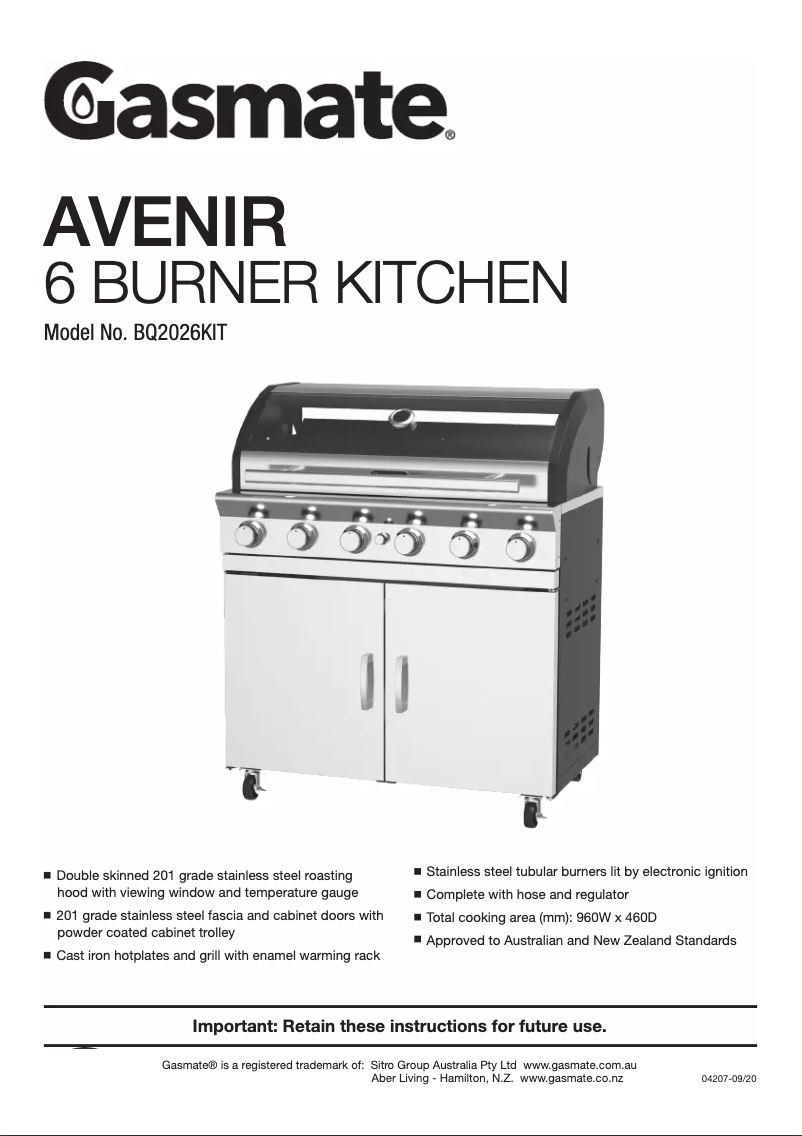 Image de la première page du manuel de l'appareil Avenir BQ2026KIT