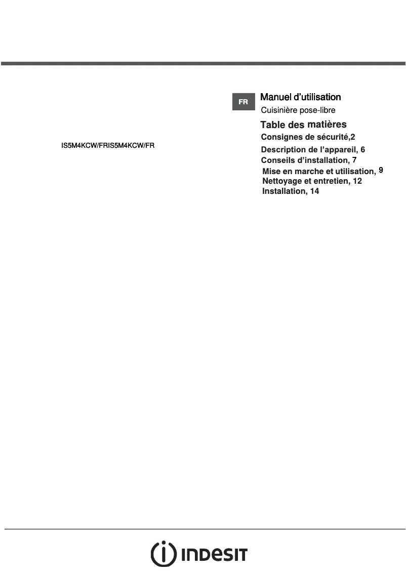 Page 1 de la notice Mode d'emploi Indesit IS5M4KCW