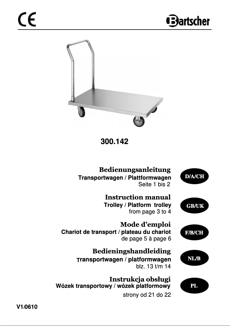 Page 1 de la notice Manuel utilisateur Bartscher TP100