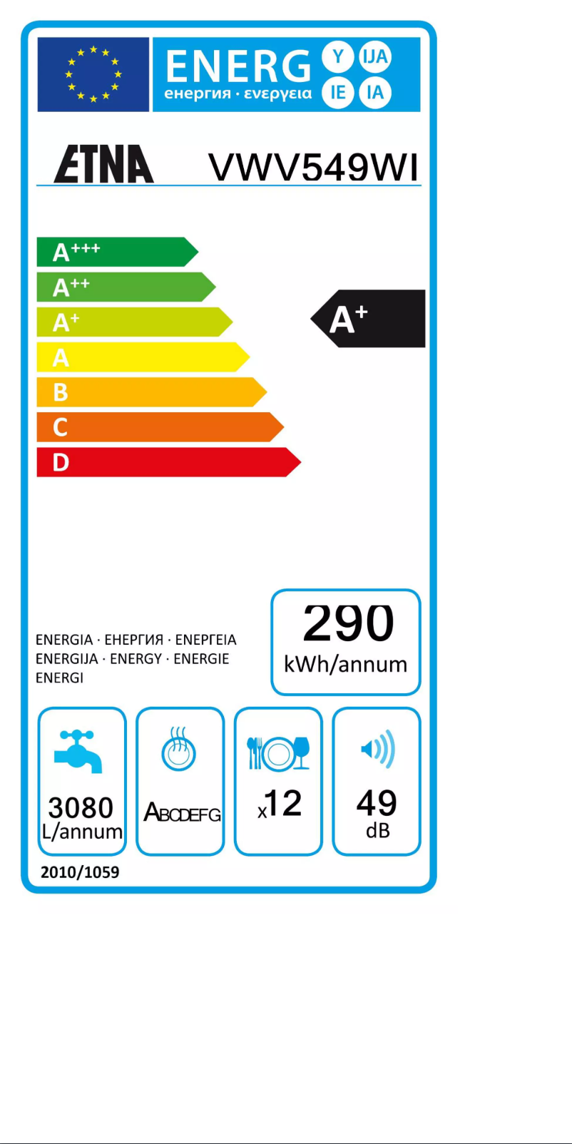 Page 1 de la notice Label énergétique Etna VWV549WIT