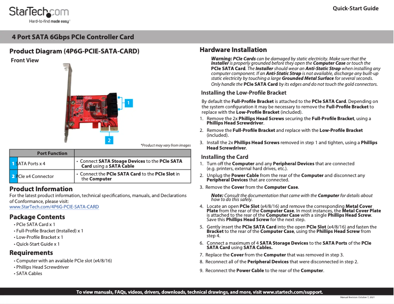 Image de la première page du manuel de l'appareil 4P6G-PCIE-SATA-CARD