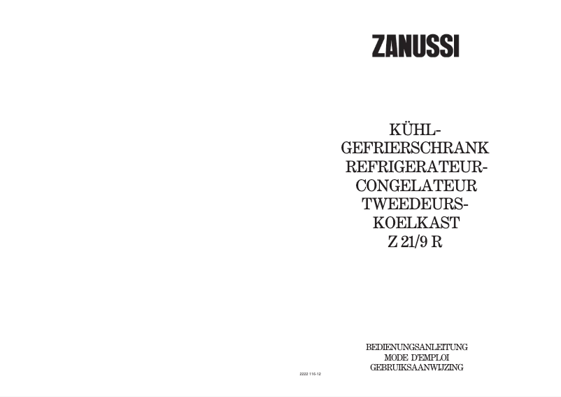 Page 1 de la notice Manuel utilisateur Zanussi Z 21 9 r