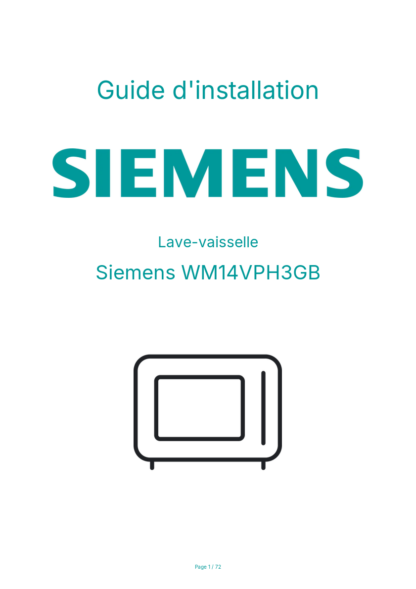 Page n°1 - Guide d'installation Siemens WM14VPH3GB