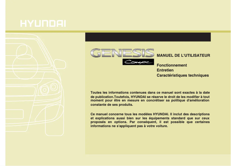 Página 1 del manual Manual de usuario Hyundai Genesis Coupe (2011)