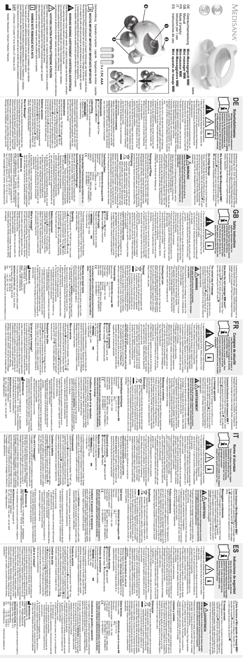 Page 1 de la notice Manuel utilisateur Medisana MMI