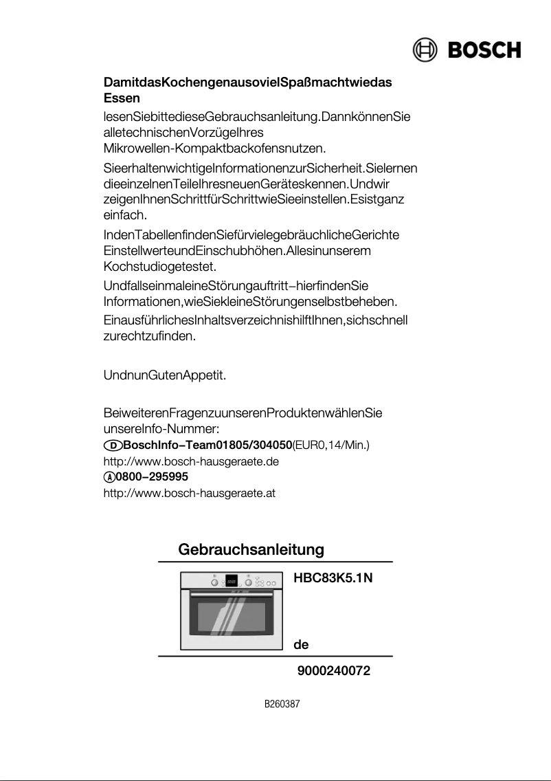 Page 1 de la notice Manuel utilisateur Bosch HBC83K551N