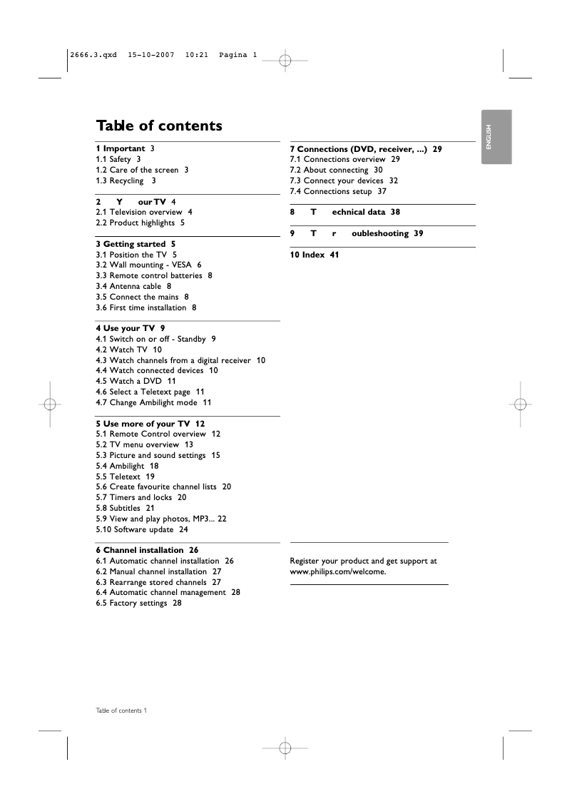 Imagen de la primera página del manual del dispositivo 42PFL9532