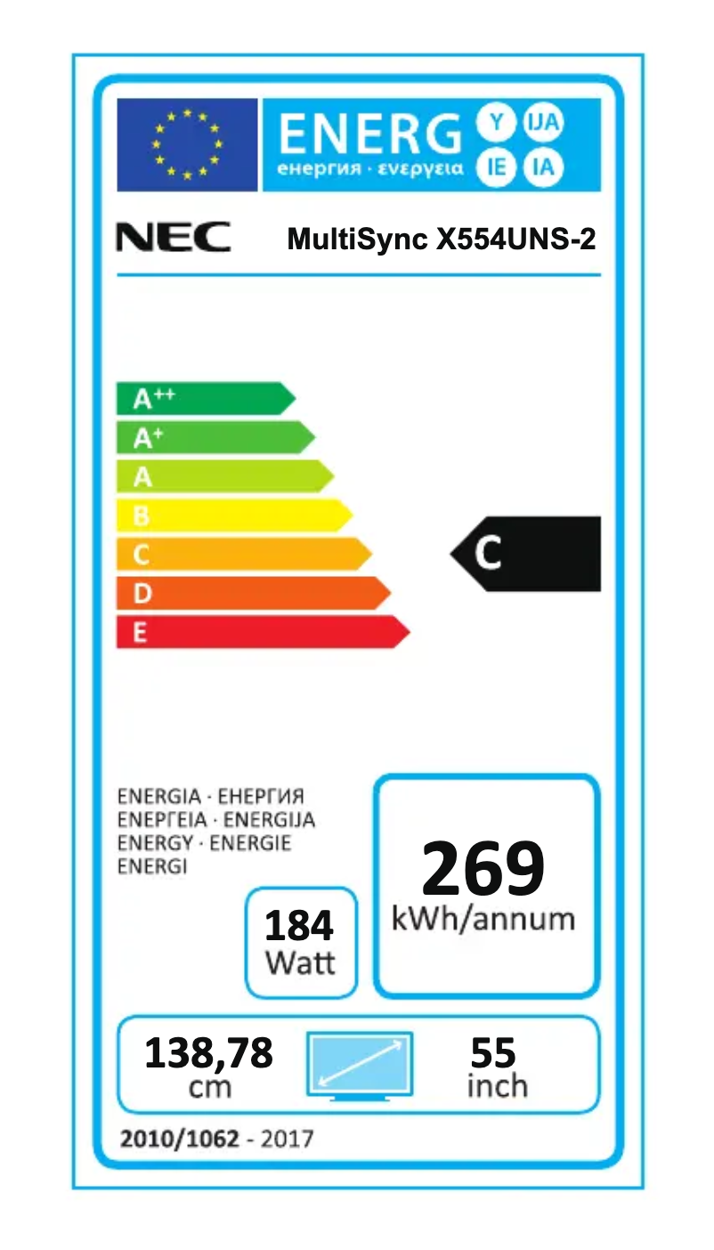 Page 1 de la notice Label énergétique NEC MultiSync X554UNS-2