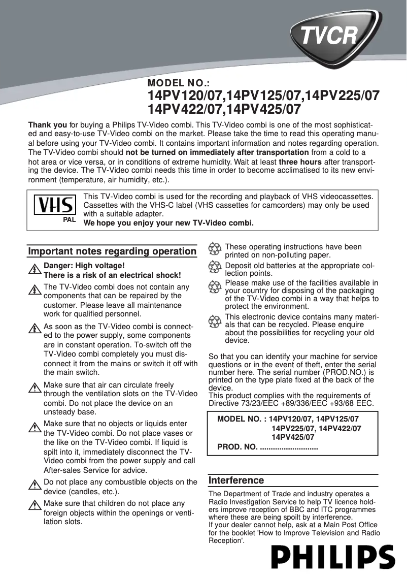 Page 1 de la notice Manuel utilisateur Philips 14PV120