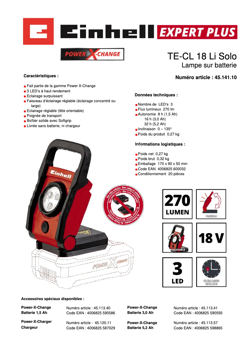 Image de la première page du manuel de l'appareil TE-CL 18 Li - Solo