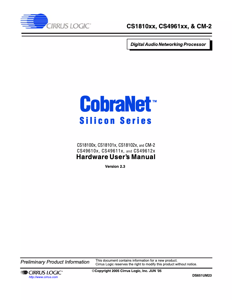 Page n°1 - Manuel utilisateur MediaMatrix CobraNet CM-2