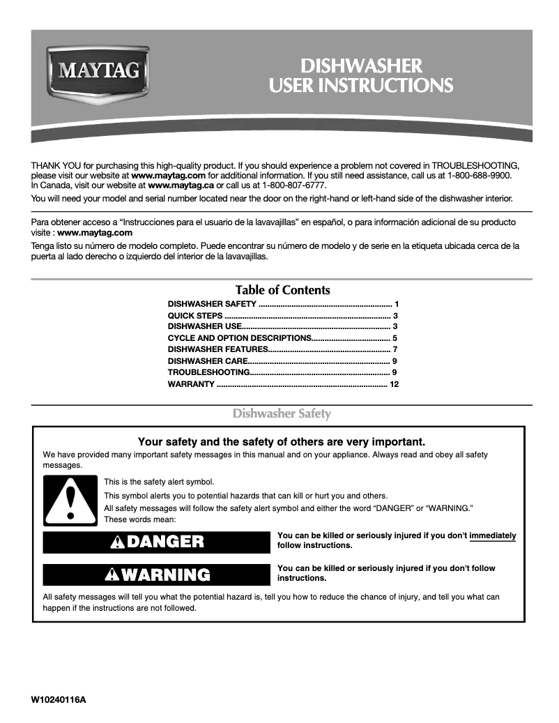 Page 1 de la notice Manuel utilisateur Maytag MDB6769AWW