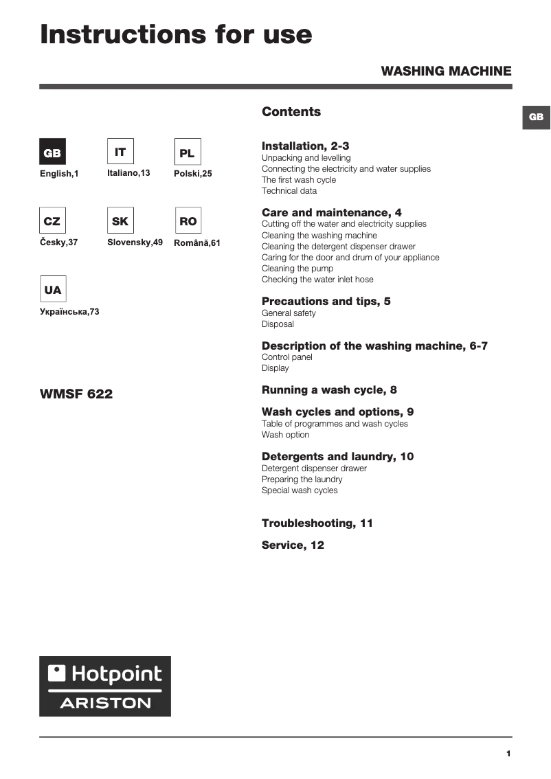 Image de la première page du manuel de l'appareil WMSF 622 EU.L