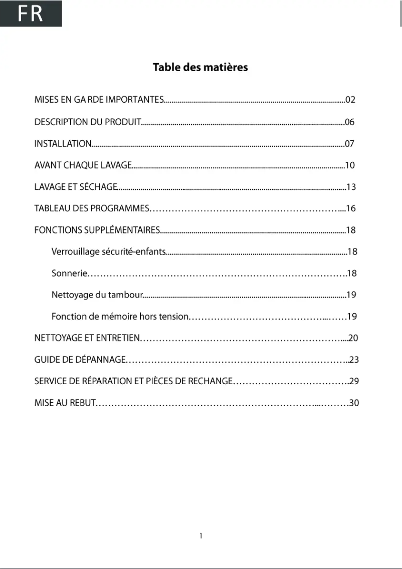Page n°1 - Manuel utilisateur Proline WDP75