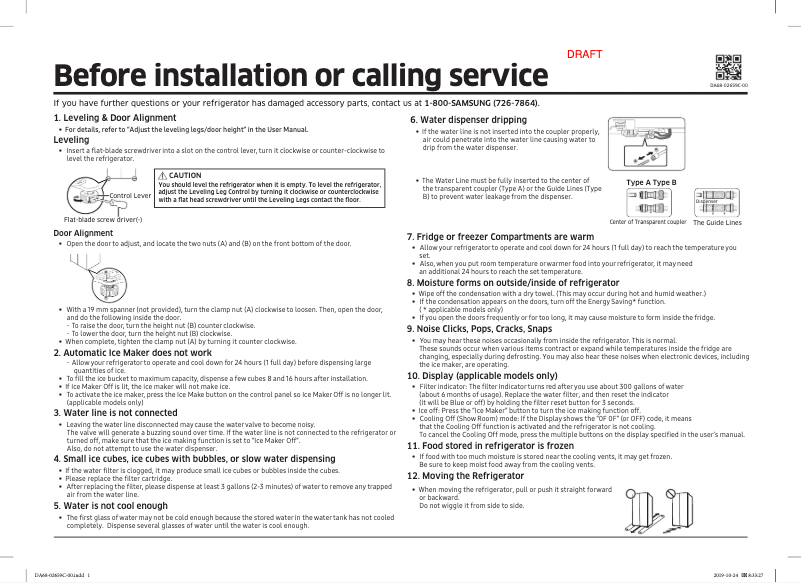 Page 1 de la notice Guide de démarrage rapide Samsung RS58T5561B1