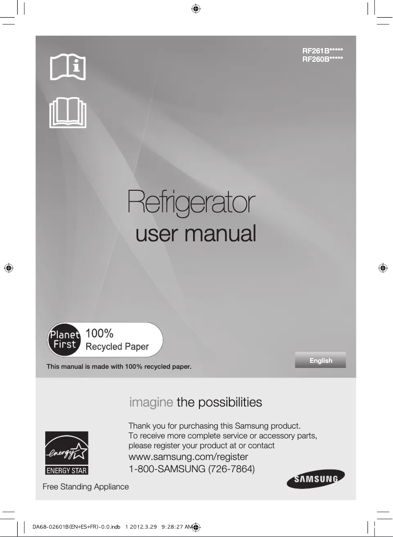 Page 1 de la notice Manuel d'utilisation et d'entretien Samsung RF261BEAE