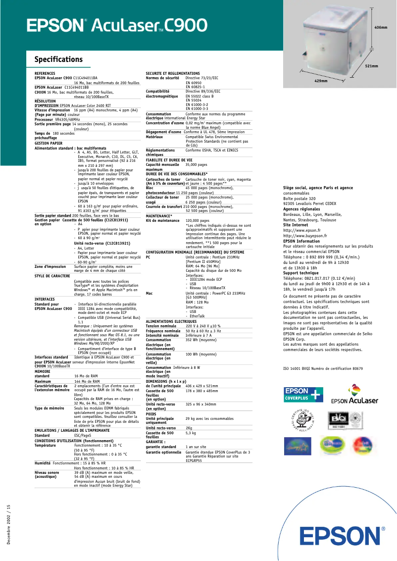 Page n°1 - Manuel utilisateur Epson AcuLaser C900