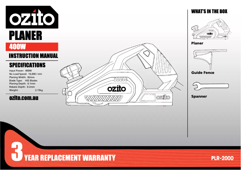 Page 1 de la notice Manuel utilisateur Ozito PLR-2000