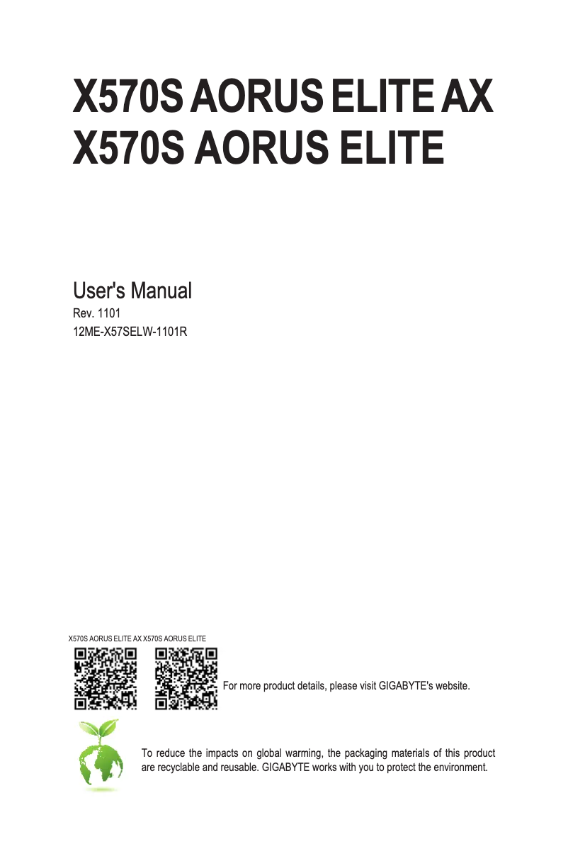 Image de la première page du manuel de l'appareil X570S Aorus ELITE