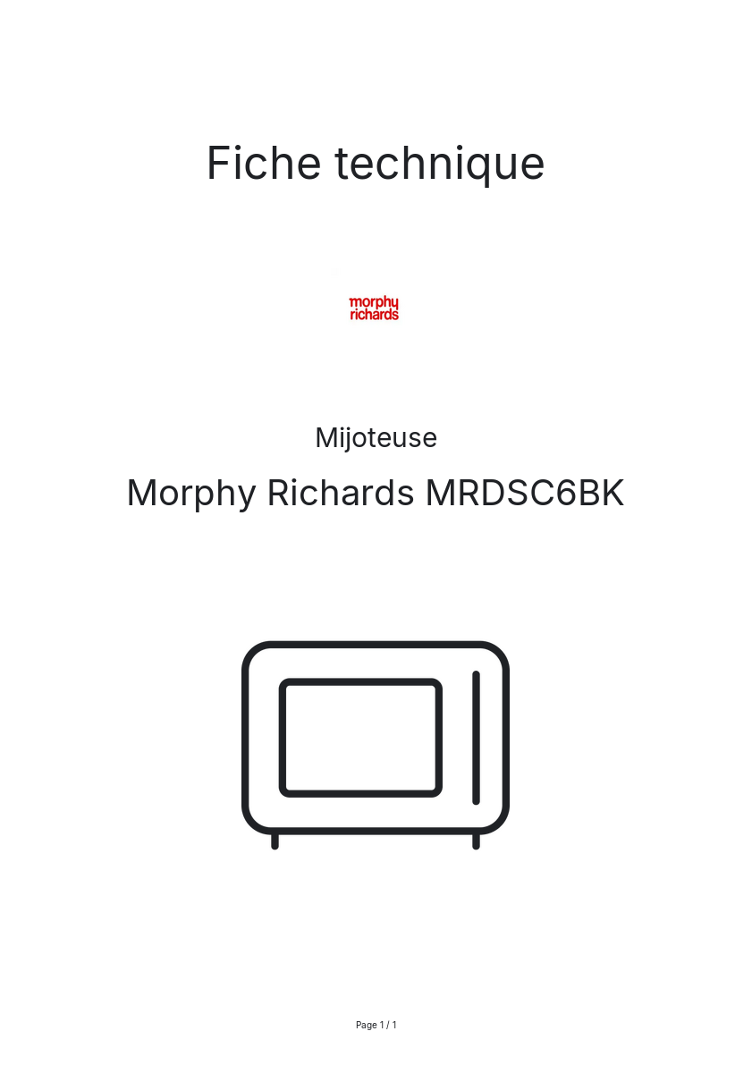 Page n°1 - Fiche technique Morphy Richards MRDSC6BK