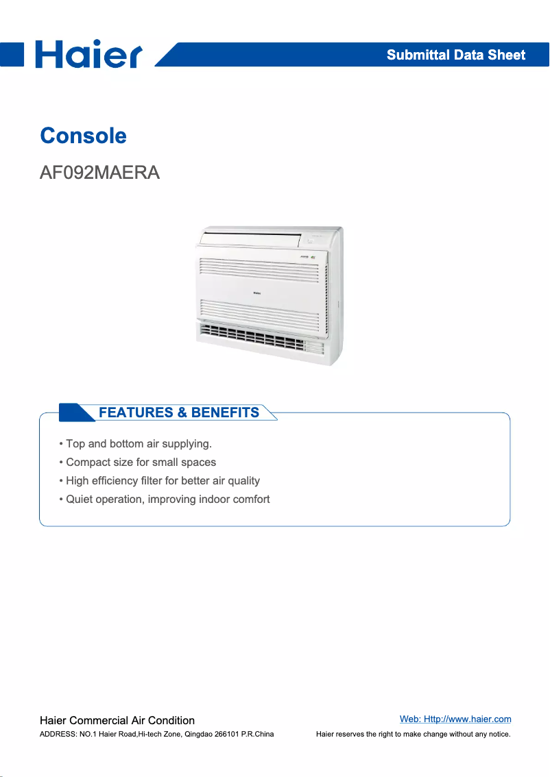 Page 1 de la notice Manuel utilisateur Haier AF092MAERA